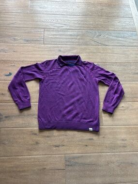 Men's Crewneck Sweater in Deep Purple with Polo Collar, cashmere blend